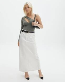 Supersoft One Shoulder Long Sleeve Cut Out Bodysuit -Style Fashion Fit lua asymmetric cut out bodysuit cypress full tb116518pch