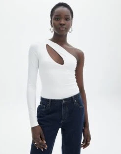 Supersoft One Shoulder Long Sleeve Cut Out Bodysuit -Style Fashion Fit lua asymmetric cut out bodysuit milk front tb116518pch