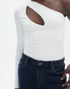 Supersoft One Shoulder Long Sleeve Cut Out Bodysuit -Style Fashion Fit lua asymmetric cut out bodysuit milk imageback tb116518pch