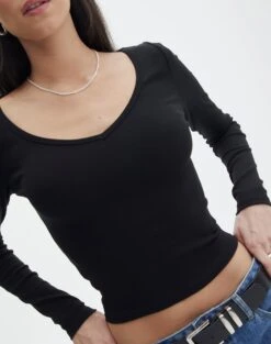 V Neck Long Sleeve Top -Style Fashion Fit lulu longsleeve black imageback tl93240orib
