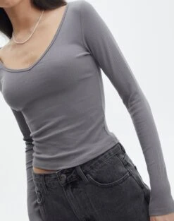 V Neck Long Sleeve Top -Style Fashion Fit lulu longsleeve keep your coal imageback tl93240orib