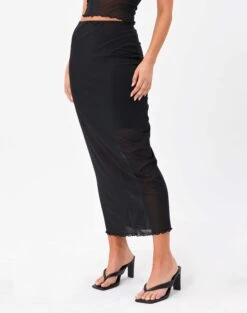 Mesh Lettuce Trim Midi Skirt -Style Fashion Fit marina mesh midi skirt black detail sl53303msh