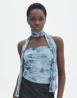 Floral Print Mesh Lettuce Trim Cropped Cami -Style Fashion Fit marve strapless top bubble blooms front tv138934prt 1