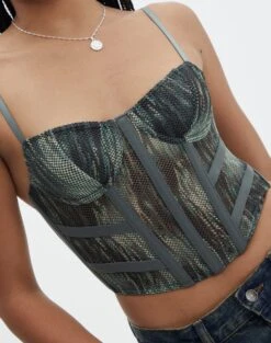 Printed Mesh Crop Corset Top -Style Fashion Fit mika mesh corset cypress waters imageback ut113858prt