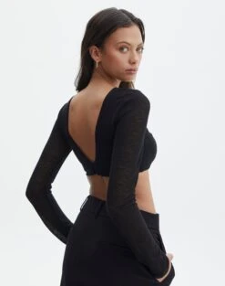 Sheer Backless Long Sleeve Crop Top -Style Fashion Fit mila underwire super crop black back tl112008msh