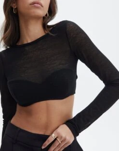 Sheer Backless Long Sleeve Crop Top -Style Fashion Fit mila underwire super crop black imageback tl112008msh