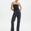 Faux Leather Moto Zip Straight Leg Pant -Style Fashion Fit milly pu moto pants black front pw96799pu