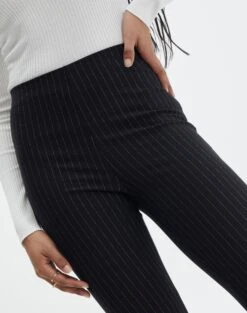 Pinstripe High Rise Flared Ponte Pant -Style Fashion Fit minogue high rise flare ponte black pinstripe imageback pw52146str