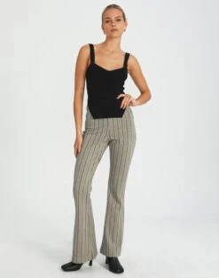 High Rise Pinstripe Flare Ponte Pant -Style Fashion Fit minogue super flare ponte pants neutral pinstripe full pw52146stp
