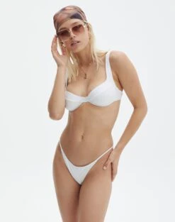 Mid Coverage Bikini Bottom -Style Fashion Fit naomi side strap white front ga128386rpln