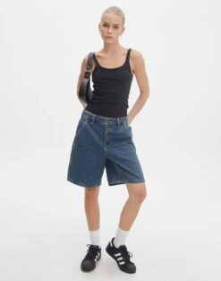 Keyhole Long Sleeve Wrap Top -Style Fashion Fit nate longline denim short coyote blue front sw127903rdnm