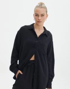 Faux Leather Tie Back Scarf Top -Style Fashion Fit o co snoop muslin black front bl122896mus