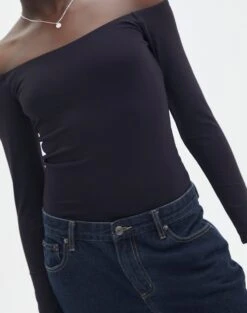 Supersoft Off The Shoulder Longsleeve Bodysuit -Style Fashion Fit olive off the shoulder bodysuit longsleeve black imageback tb97721pch