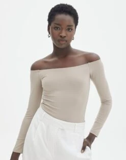 Denim Maxi Skirt -Style Fashion Fit olive off the shoulder bodysuit longsleeve dusty mink front tb97721pch 3