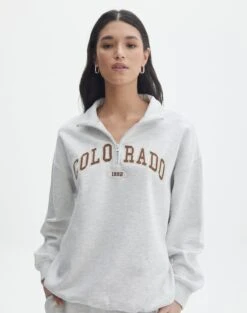 Oversized Embroidered Quarter Zip Sweater -Style Fashion Fit olivia oversized quarter zip coloradosnow marle front tl97172oemb