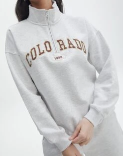 Oversized Embroidered Quarter Zip Sweater -Style Fashion Fit olivia oversized quarter zip coloradosnow marle imageback tl97172oemb