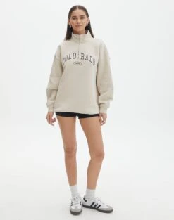 Oversized Embroidered Quarter Zip Sweater -Style Fashion Fit olivia oversized quarter zip coloradowhat the shell full tl97172oemb