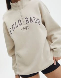 Oversized Embroidered Quarter Zip Sweater -Style Fashion Fit olivia oversized quarter zip coloradowhat the shell imageback tl97172oemb