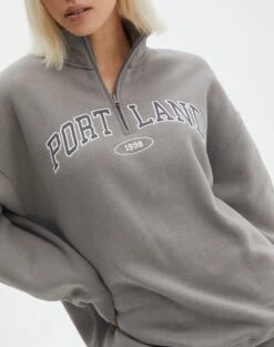 Oversized Embroidered Quarter Zip Sweater -Style Fashion Fit olivia oversized quarter zip portland gunsmoke imageback tl97172oemb