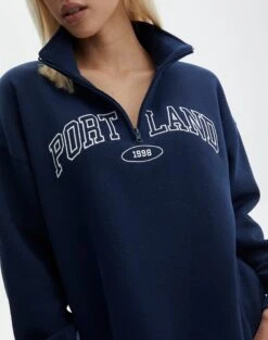 Oversized Embroidered Quarter Zip Sweater -Style Fashion Fit olivia oversized quarter zip portlandnaughtical imageback tl97172oemb