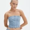 Denim Panelled Strapless Corset -Style Fashion Fit pancake panelled corset riley vintage wash front bv132499rdnm