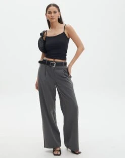 Double Button Tailored Pant -Style Fashion Fit penny button suit pant charcoal front pw91835pln
