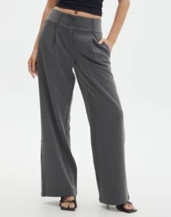 Double Button Tailored Pant -Style Fashion Fit penny button suit pant charcoal full pw91835pln