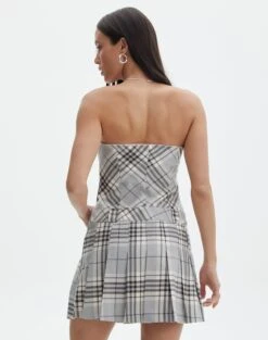 Strapless Pleated Check Mini Dress -Style Fashion Fit pia pleat dress lunar check back ds113001prt