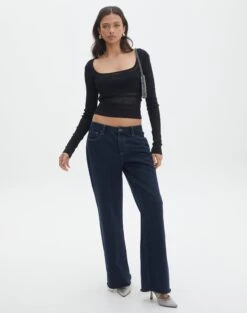 Panelled Knit Long Sleeve Top -Style Fashion Fit pinny panelled longsleeve black full kl114624vn