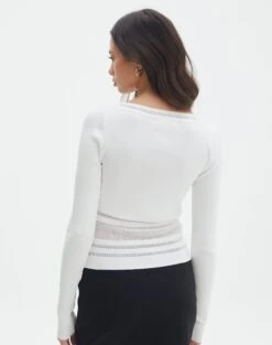 Panelled Knit Long Sleeve Top -Style Fashion Fit pinny panelled longsleeve white back kl114624vn