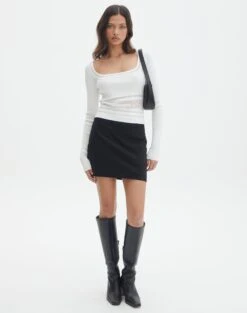 Panelled Knit Long Sleeve Top -Style Fashion Fit pinny panelled longsleeve white full kl114624vn