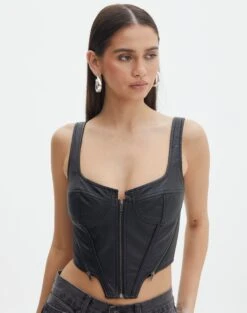 Faux Leather Biker Zip Corset -Style Fashion Fit polly zip corset black front bv107091pu 1