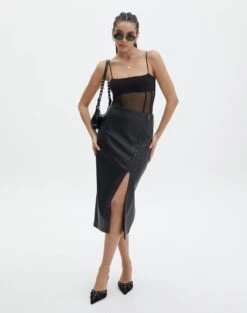 Faux Leather Low Rise Mini Skirt -Style Fashion Fit preston pu moto midi skirt black front sl109365pu 2