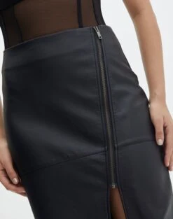 Faux Leather Side Split Zip Midi Skirt -Style Fashion Fit preston pu moto midi skirt black imageback sl109365pu