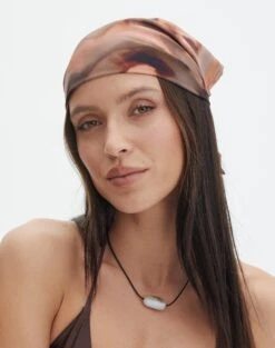 Linen Tailored Vest -Style Fashion Fit printed satin headscarf coffee skies front ha47085prt 1