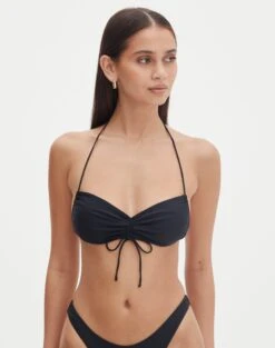 Strappy Ruched Bikini Bottom -Style Fashion Fit r benny bandeau bikini top black front ga64952rpln