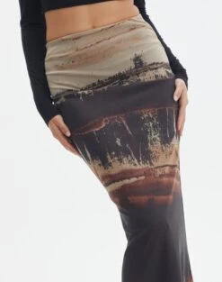 Print Mesh Maxi Skirt -Style Fashion Fit r co drey mesh maxi skirt sandy tie dye imageback sl52001rprt