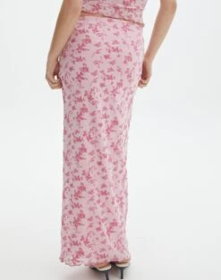 Floral Mesh Lettuce Trim Midi Skirt -Style Fashion Fit r co sabrina burnout mesh maxi baby doll burnout back sl53303rbo