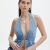 Denim Halter Top -Style Fashion Fit r dane apron blouse riley vintage wash front bv108528rdnm 1