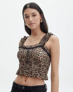 Split Tie Front Print Blouse -Style Fashion Fit r leah lace trim blouse blurred leo front bv110648rbll 1