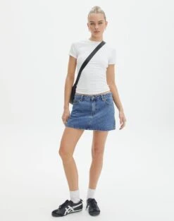 Low Rise Denim Mini Skirt -Style Fashion Fit r leni low rise hemmed mini skirt suzy mid wash detail ss55069rden
