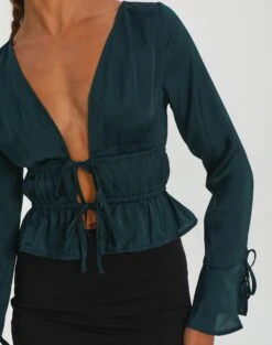 Split Tie Front Blouse -Style Fashion Fit r leo longsleeve ivy league imageback bl102025rwas