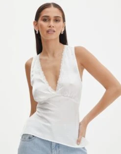 Lace Trim Satin Cami -Style Fashion Fit r lola lace trim cami milk front bv119674rsat