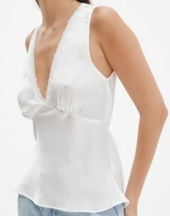 Lace Trim Satin Cami -Style Fashion Fit r lola lace trim cami milk imageback bv119674rsat