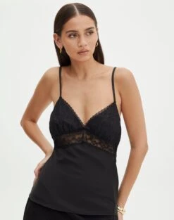 Ruffle Frill Tie Front Top -Style Fashion Fit r meme lace trim blouse blackblack front bv92276rsat 4