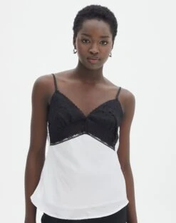 Foldover Zip Tube Top -Style Fashion Fit r meme lace trim blouse whiteblack front bv92276rsat 1