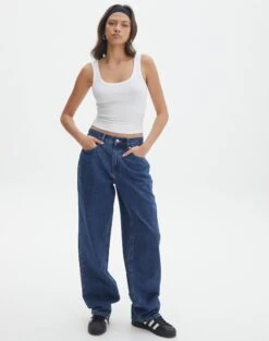 Ribbed Tank Bodysuit -Style Fashion Fit r piper puddle baggy jeans lucy mid wash front jd51910pden 5