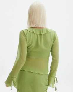 Mesh Frill Split Tie Front Blouse -Style Fashion Fit r riley ruffle blouse wassa bae back bl64192rchi