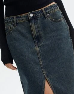 Denim Midi Front Split Skirt -Style Fashion Fit r rita denim midi hemmed skirt darjeeling imageback sl55242rden