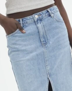 Denim Midi Front Split Skirt -Style Fashion Fit r rita denim midi hemmed skirt riley vintage wash imageback sl55242rden